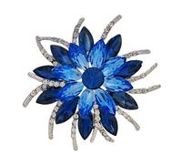 KINMOT Splendida spilla a forma di vite in argento con fiori blu a più livelli, gioiello di dichiarazione con cristalli blu taglio marquise e strass, elegante accessorio per matrimoni e feste per le