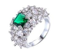 KINMOT Splendidi anelli di promessa in pietra quadrata con zirconi verdi e fiori taglia 7 8 9, Rame, Zirconia cubica