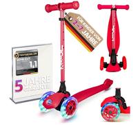 kinnaz ONE, oltre 100.000 scooter per bambini 3 anni venduti, scooter da 2 a 7 anni, scooter bambini 4 anni, ruote LED, pieghevole, altezza regolabile, tagkeeper, azienda hamburger, rosso