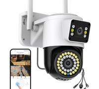Kinnkall Telecamera WiFi per esterni con doppia lente per la sicurezza domestica, telecamera di sorveglianza wireless 2.4G, Motion Tracking, visione a 360°, audio a 2 vie, SD/Cloud,