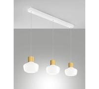 Fabas Luce Lampada LED a sospensione cinema, a 3 luci, allungata, bianca, vetro Fabas Luce