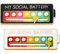 kinoco Social Battery - Set di 2 spille smaltate a batteria sociale, indicatore dell'umore, arcobaleno, colore: nero e bianco, 3.5 Centimètres X 1.2 Centimètres, Metallo Smalto Metallo