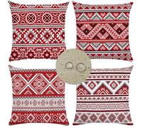 Kinooge Federe per Cuscini Esterni Impermeabili Lino Copricuscini 50x50cm Rosso Set di 4, Doppio lato Quadrata Traspirante Cuscini Boemo con Zip invisibile, per Divano Giardino Decor Regali T-256