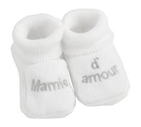 KINOUSSES - Scarpine da neonati - Con ricamo "Amore nonna" - 0-3 mesi - Bianco/Argento