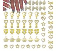 Kinretixia 48 pezzi charm per unghie e gemme, strass dorati per design delle unghie, cuori 3D, stelle, corone, fiocchi, gioielli Y2K per unghie, set decorativo per unghie