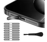 Kinretixia 8 pezzi di protezione antipolvere per altoparlanti, compatibile con iPhone 16 Pro/16 Pro Max, rete di altoparlanti anti-polvere, adesivo nero titanio