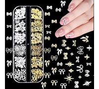 Kinretixia ciondoli per unghie con fiocchi d'oro e d'argento, decorazione di nail art in metallo, pietre glitterate in lega, decorazione di gemme per unghie per accessori di nail design