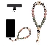 Kinretixia Daisy Leopard Mobile Phone Chain Silicone with Beads Short, Catena per Cellulare da Polso con Cinturino da Polso Durevole, Cinturino per Cellulare alla Moda per Un Trasporto Sicuro