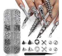 Kinretixia Goth-Nagel-Charms, 3D Traghetti e Borchie Punk-Gothic, perline nere, piercing in lega d'argento, decorazioni Y2K, accessori manicure
