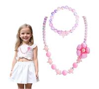 Kinretixia Set di gioielli da bambina con collana e bracciale, perline colorate e graziose decorazioni per piccole principesse, ideale per feste di compleanno