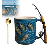 kinrguiyuez da, divertente design con canna da e mulinello, tazze da caffè in ceramica, regalo per pescatori, papà, pescatori, per cioccolato, tè, vino, birra, feste, riunioni di