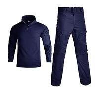 KINROCO Uomo Camicia Militare Combattere Lungo Manica e Pantaloni con Cerniera Combat Tattica Airsoft Shirt Tattico Camicie(Size:XXL,Color:Blu)