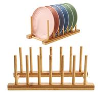 Kinsinder 2pcs Scolapiatti in Bambù, Portapiatti in Bambù, Supporto per Piatti in Legno di Bambù per Riporre CD, Stoviglie, Libri, Bicchieri da Vino