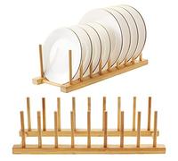 Kinsinder 2pcs Supporto Portapiatti in Bambù, Scolapiatti per Piatti Organizzare e Asciugare Tazze, Piatti, Coperchi Holder DIY Decorazione dell'Armadio da Cucina
