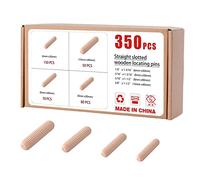 Kinsinder Tasselli in Legno, Scanalate in Legno, Perni di Legno Duro Perno Scanalato, Spine Legno per Progetti di Artigianato di Mobili e Fai Da Te (350 Pezzi 6x30/8x30/8x40/10x40mm)