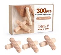 Kinsinder Tasselli in Legno, Scanalate in Legno, Perni di Legno Duro Perno Scanalato, Spine Legno per Progetti di Artigianato di Mobili e Fai Da Te (300 Pezzi 8x30mm)