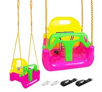 KINSPORY Altalena da Giardino 3 in 1 per Bambini, Altalena per bambini 3 in 1, Seggiolino Altalena Bambini Sedile in Plastica con Schienale e Cintura di Sicurezza per Esterno e Interno (Rosa Scuro)
