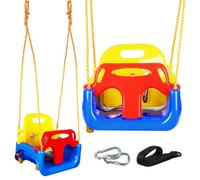 KINSPORY Altalena per bambini, Altalena da Giardino 3 in 1 | Seggiolino Altalena Bambini Sedile in Plastica con Schienale e Cintura di Sicurezza per Esterno e Interno (Blu)