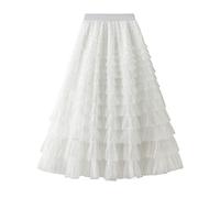 kinstell Gonne in tulle per le donne gonna a tutù lunga una linea in rete elastica in vita gonne, B-bianco, Taglia unica