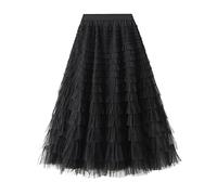 kinstell Gonne in tulle per le donne gonna a tutù lunga una linea in rete elastica in vita gonne, B-nero, Taglia unica