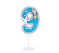 Kinsynko Candele di compleanno con numeri 9 blu e argento glitterati grandi per 9° compleanno, decorazione per torta per nove anni, compleanno, matrimonio, anniversario, festa