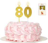 Kinsynko Candele per 80° compleanno, numero 80, decorazione per torta di compleanno per ottant'anni