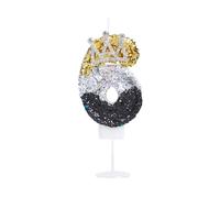 Kinsynko Numero 6 candele di compleanno 8,9 cm Happy 6th Birthday Candle Cake Topper con corona per sei anni Compleanno Matrimonio Anniversario Festa Decorazione per torta, Nero Argento e Oro Glitter