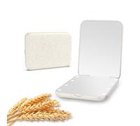 Kintion Specchio tascabile in paglia di grano, ingrandimento 1X/3X, in fibra di plastica, specchio pieghevole portatile per borsa, piccolo specchio compatto illuminato per regalo, bianco