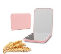 Kintion Specchio tascabile in paglia di grano, ingrandimento 1X/3X, specchio da viaggio per borsa, specchio portatile pieghevole, piccolo specchio compatto illuminato per regalo, rosa