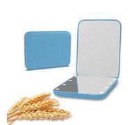 Kintion Specchio tascabile in paglia di grano, ingrandimento 1X/3X, specchio da viaggio per borsa, specchio portatile pieghevole, piccolo specchio compatto illuminato per regalo, blu