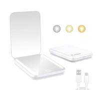 Kintion Specchio tascabile ricaricabile, ingrandimento 1X/3X, LED, compatto, da viaggio, 3 temperature di colore, dimmerabile, 400 mAh, specchio compatto portatile, piccolo specchio da borsetta da