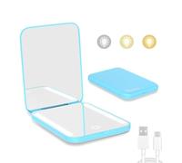 Kintion Specchio tascabile ricaricabile, specchio cosmetico compatto bifacciale con ingrandimento 1X/3X, luci a 3 colori, dimmerabile, piccolo specchio portatile da portafoglio, specchio da viaggio