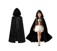 Kinwers Costume Halloween Bambino,Mantello Nero Con Cappuccio Vestito Strega Dracula Velluto Vampiro fur 6-10 anni