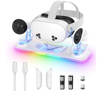 Kinwin - Dock di ricarica per Meta Quest 3S/3, stazione di ricarica magnetica per Oculus Quest 3S/3, accessori con luce RGB, supporto di ricarica per cuffie VR e controller con 2 batterie ricaricabili