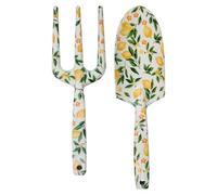 Kinzo Set di attrezzi da giardinaggio, 2 pezzi, pala e forchetta a mano, in acciaio, utensili da giardinaggio per lavori di piantagione e rinvaso, attrezzi da giardino decorativi con motivo floreale