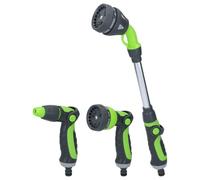 Kinzo Set Spruzzatore 3 Pezzi - Pistola Irrigazione, Pistola Tubo Irrigazione e Testa Estensibile 15" - 8 Posizioni di Getto D'Acqua - Irrigazione Giardino - Verde/Nero