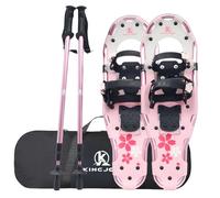 KinZon Racchette da neve 3 in 1, leggere e resistenti, con bastoni da trekking e borsa da trasporto, dispositivo di sollevamento del tallone,per escursioni (Sakura rosa, 63,5 cm(per54-86 kg))