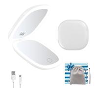 KinzraMira Specchio compatto con luce (LED a due lati), specchio ingranditore da viaggio (30X) con luce LED dimmerabile a 3 colori, specchio tascabile con borsa da viaggio e pinzette, regalo per donne