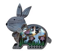 Kioball 2022 Decorazione di Pasqua per La Casa Coniglietto di Pasqua nel Legno HA Condotto LA Luce del Mestiere di Pasqua Coniglietto di Pasqua Ornamento Decor Lampada,1
