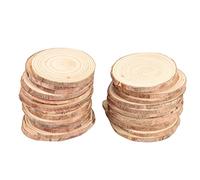 Kioball 30 Pezzi di Trucioli di Legno Naturale Incompiuto DIY Artigianale Foratura Rotonda nel Legno Cerchio Decorazione Artistica