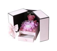 Kioball Scatola Regalo con Rose, Doppia Porta, per San, con Fiori, Portagioie, Scatola Regalo con Fiori e Orsetto, Viola