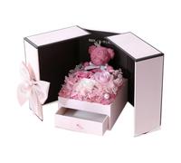 Kioball Scatola Regalo con Rose, Doppia Porta, per San, con Fiori, Portagioie, Scatola Regalo con Fiori e Orsetto, Rosa