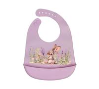 Kiokids - Bavaglino morbido in silicone, impermeabile e regolabile - con tasca raccogli briciole - Pulisce facilmente con un panno umido o un sapone - Consigliato per +4 mesi - Colore rosa con puntini