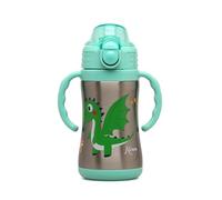 KIOKIDS | Bottiglia Allenamento Drago | Acciaio inossidabile 304 | Cannuccia in silicone integrato | Meccanismo di apertura pulsante | Thermos doppia parete | VERDE