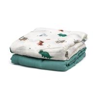 Kiokids | Chiffon Dinosauri Salvia | Morbidezza Eccezionale Grazie al Bambù e al Cotone | Termoclimatico | Fresco in estate e caldo in inverno | 120x120 cm | Salvia