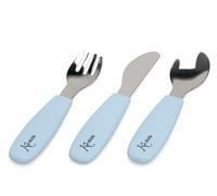 Kiokids | Posate per bambini in acciaio inox e silicone blu | Antiscivolo | Assicurazioni | Bordi arrotondati | Lavabile in lavastoviglie | Ideale per neonati +6 mesi
