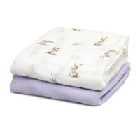 Kiokids | Set 2 Mussole, Coniglietti e Lavanda | Collezione Petit Moments | 70% bambù e 30% cotone | Ultra morbido | Antibatterico e termoclimatico | Protettore UV |+0 mesi | 120x120cm