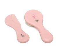 Kiokids | Set Pettine Rosa 2 Pezzi | Pennello Extra Soft con Setole Naturali | Impugnatura ergonomica | Ideale per la pelle e i capelli delicati dei bambini | Perfetto per il corredino