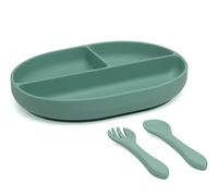 Kiokids Set Posate E Vassoio Blw In Silicone Con Scomparti E Ventosa Sage