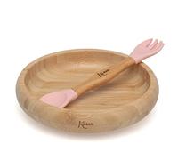 Kiokids Set Stoviglie In Silicone E Bambù Rosa Con Cucchiaio/forchetta